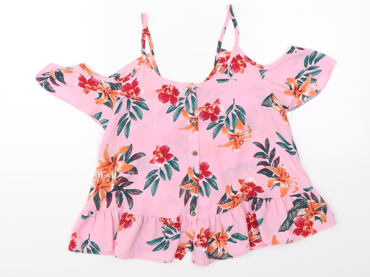 Atmosphere Womens Pink Floral  Basic Blouse Size 4  - open shoulder