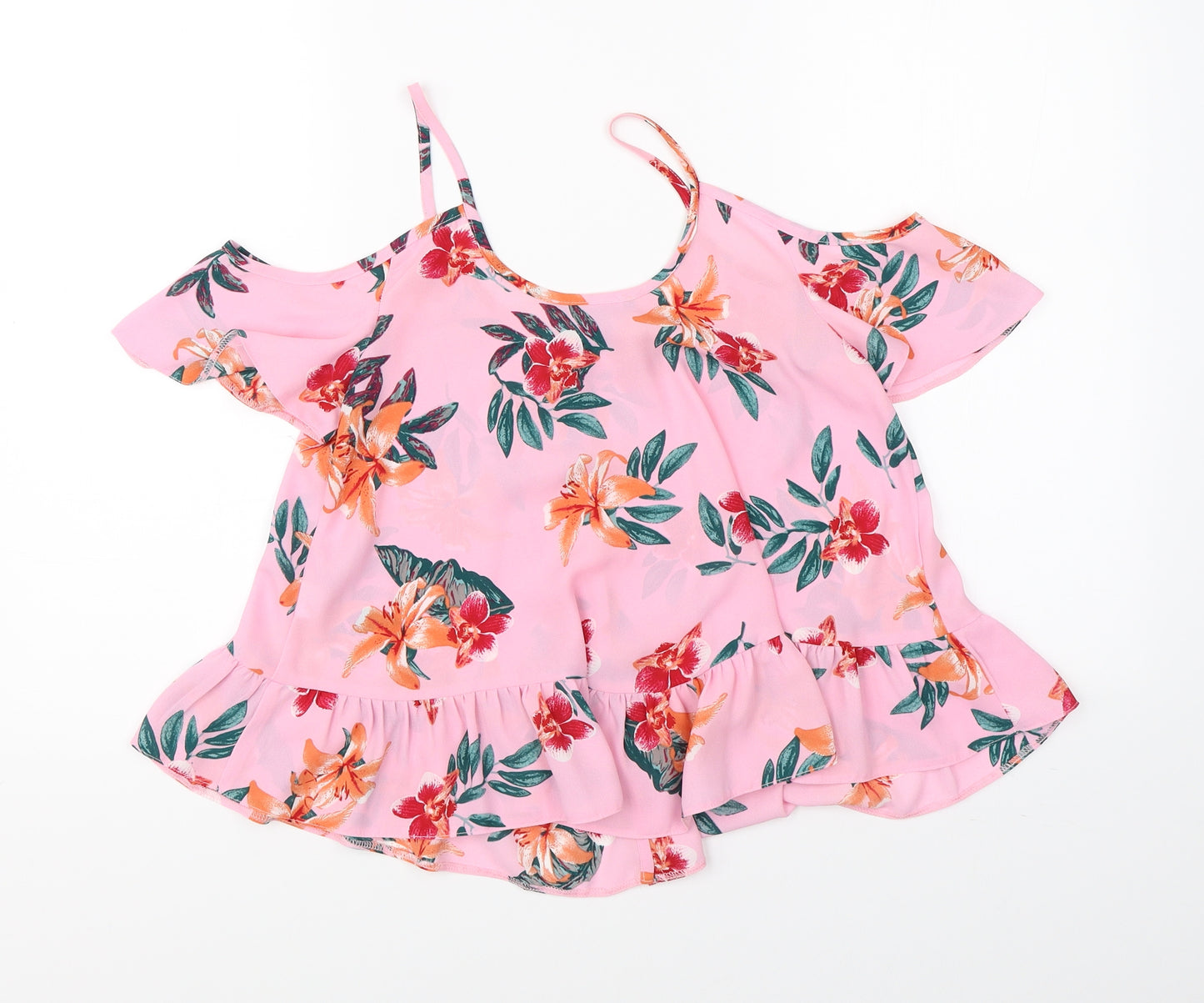 Atmosphere Womens Pink Floral  Basic Blouse Size 4  - open shoulder