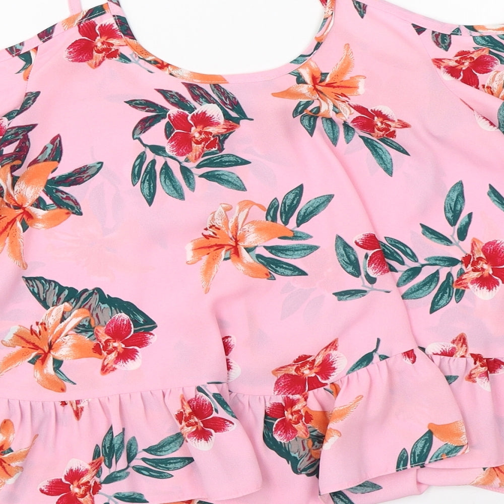 Atmosphere Womens Pink Floral  Basic Blouse Size 4  - open shoulder