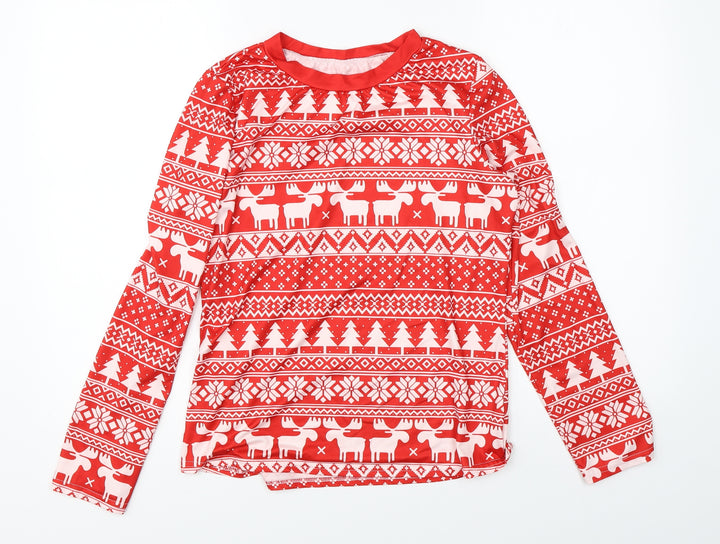 Preworn Mens Red Fair Isle Satin Pullover Jumper Size S - christmas