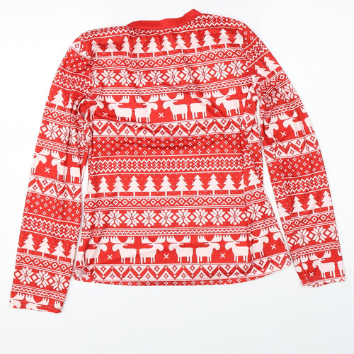 Preworn Mens Red Fair Isle Satin Pullover Jumper Size S  - christmas