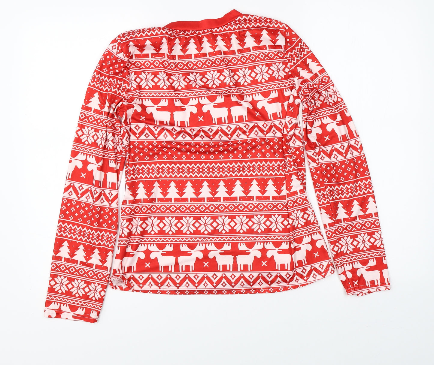 Preworn Mens Red Fair Isle Satin Pullover Jumper Size S  - christmas