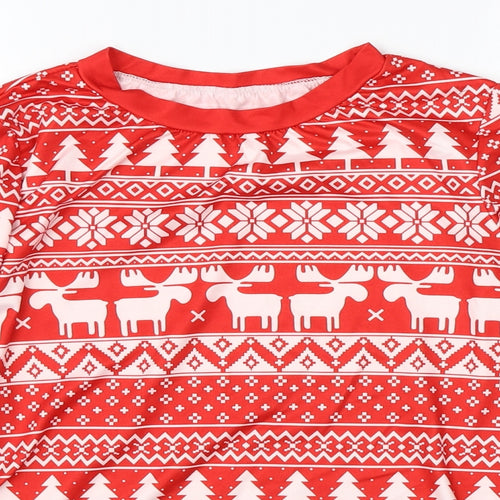 Preworn Mens Red Fair Isle Satin Pullover Jumper Size S  - christmas