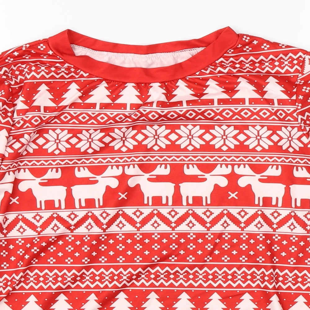 Preworn Mens Red Fair Isle Satin Pullover Jumper Size S  - christmas