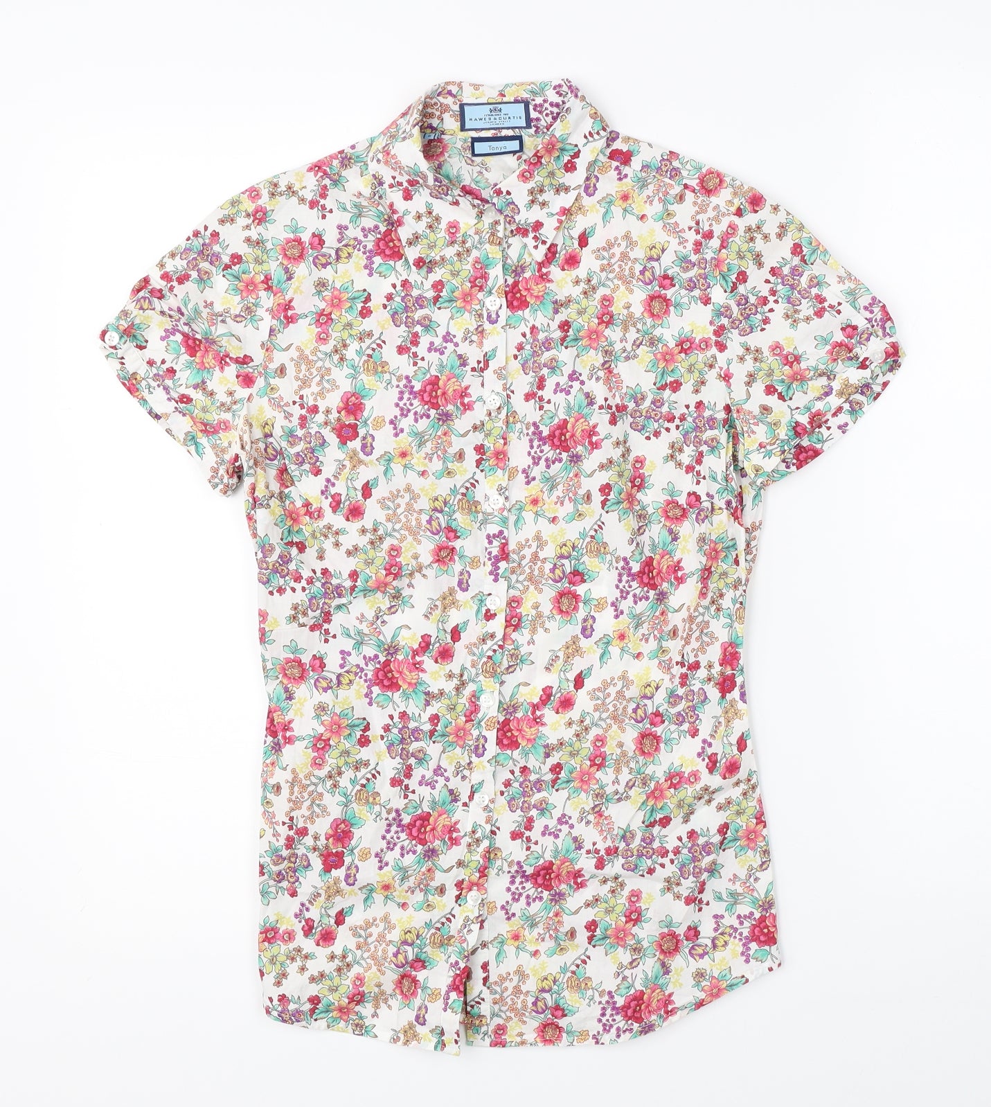 Hawes & Curtis Womens White Floral  Basic Button-Up Size 8