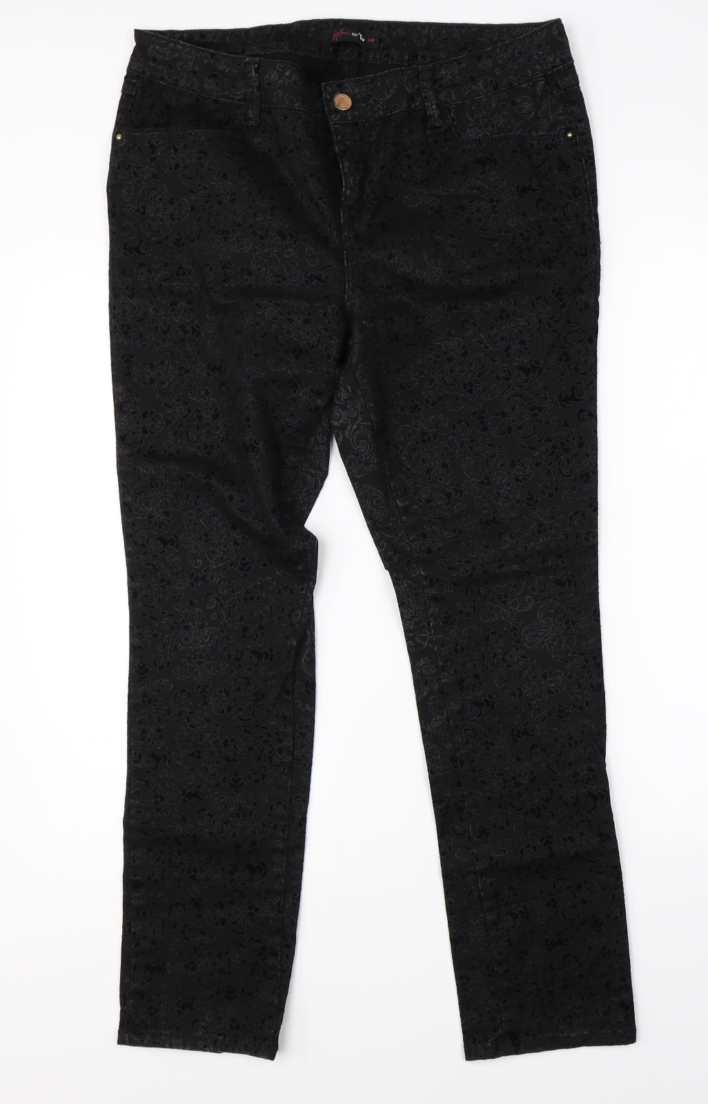 TU Womens Black Floral Denim Straight Jeans Size 14 L28 in