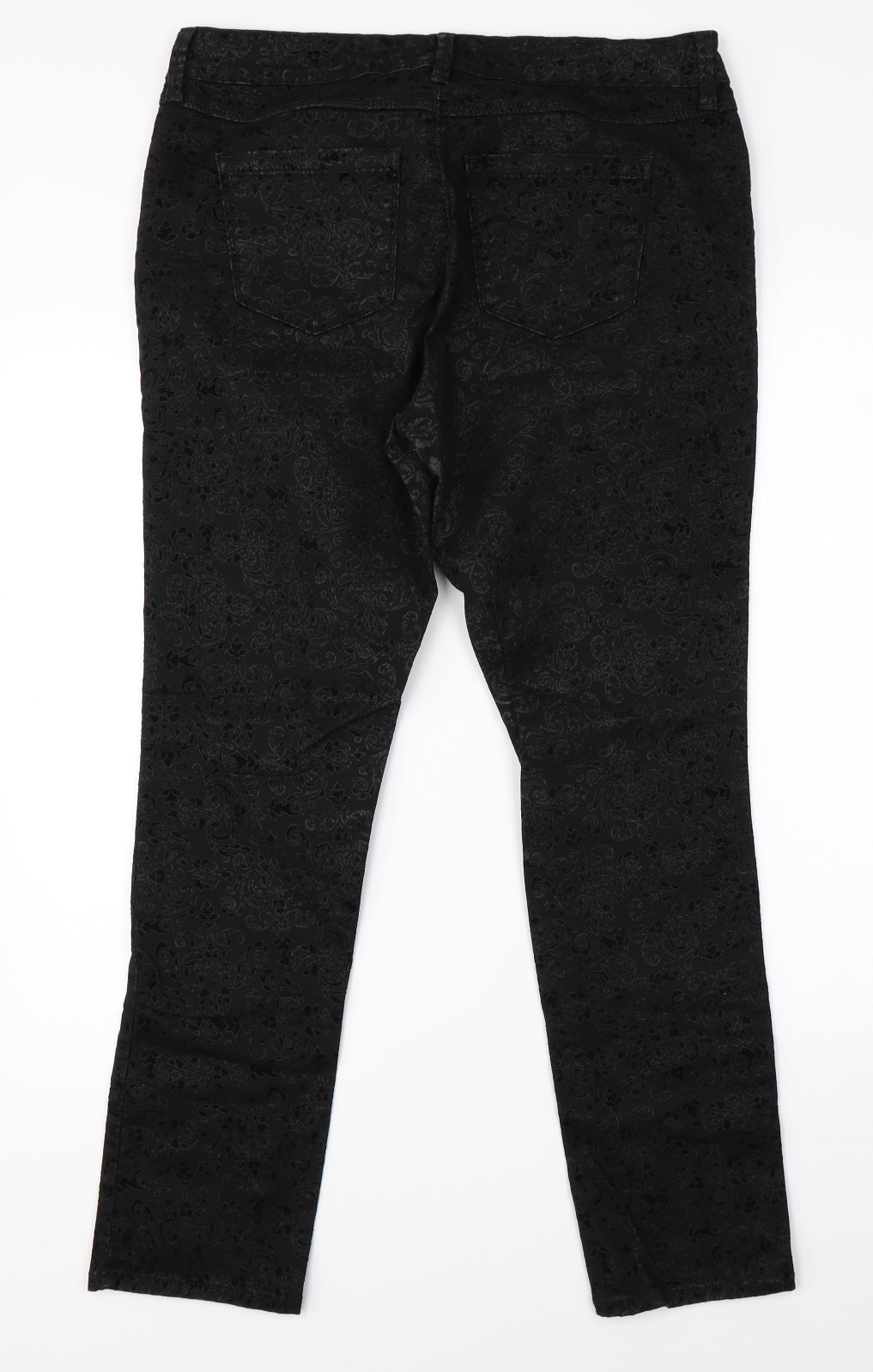 TU Womens Black Floral Denim Straight Jeans Size 14 L28 in