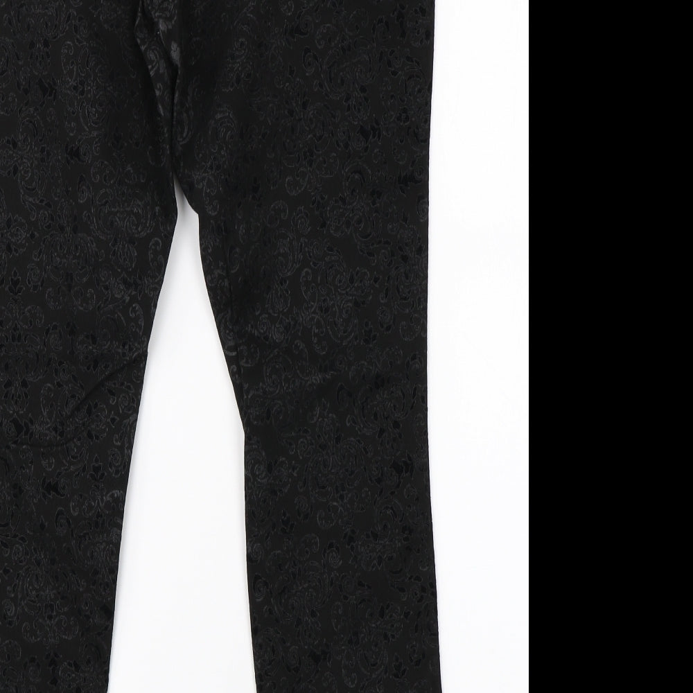 TU Womens Black Floral Denim Straight Jeans Size 14 L28 in
