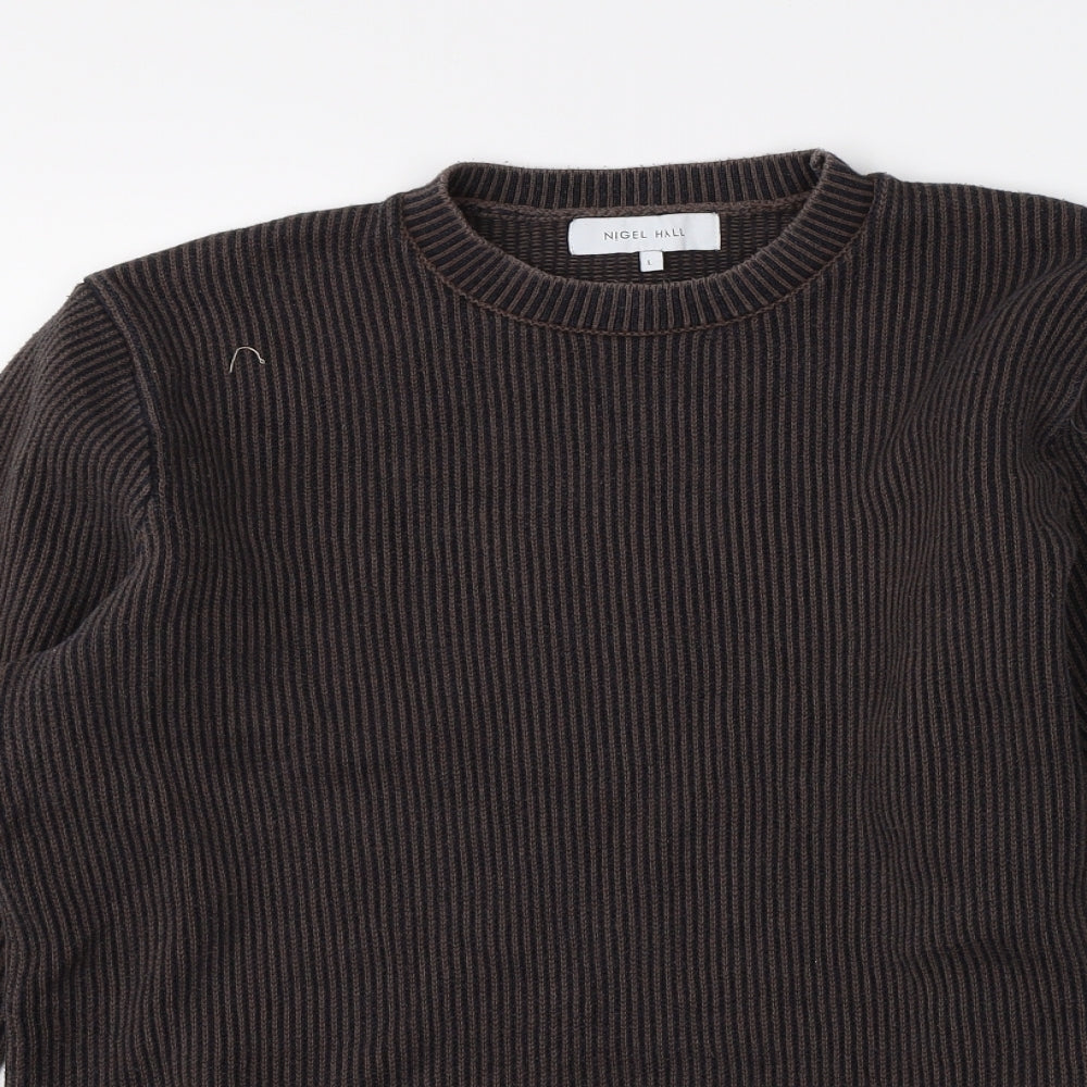 Nigel Hall Mens Brown Striped  Pullover Jumper Size L