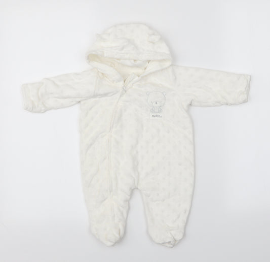 Front view of George Baby White Polka Dot Babygrow One-Piece