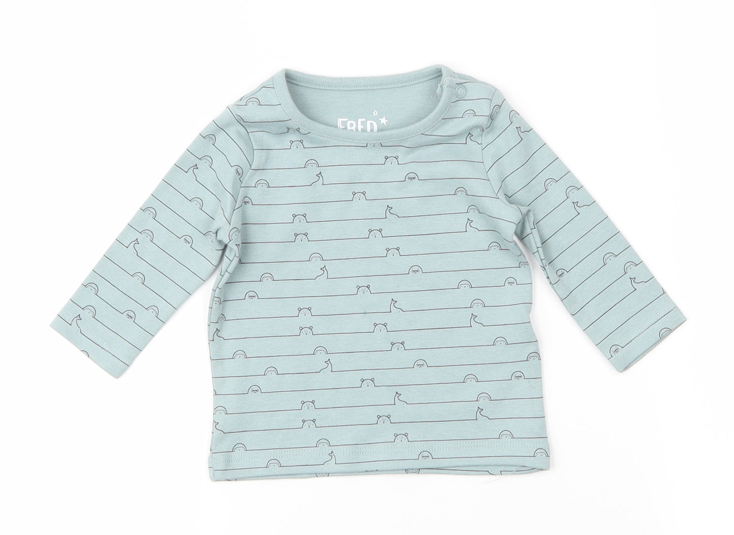 Fred & Flo Baby Green Animal Print  Basic T-Shirt Size 0-3 Months  - Bears, Whales, Seals