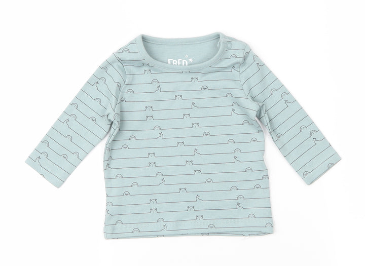 Fred & Flo Baby Green Animal Print  Basic T-Shirt Size 0-3 Months  - Bears, Whales, Seals