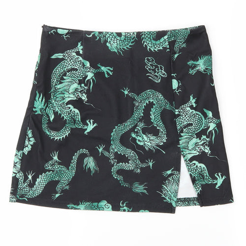 SheIn Womens Black Animal Print  Wrap Skirt Size S  - Dragon