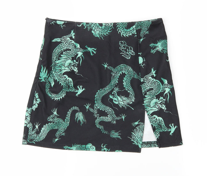 SheIn Womens Black Animal Print Wrap Skirt Size S - Dragon