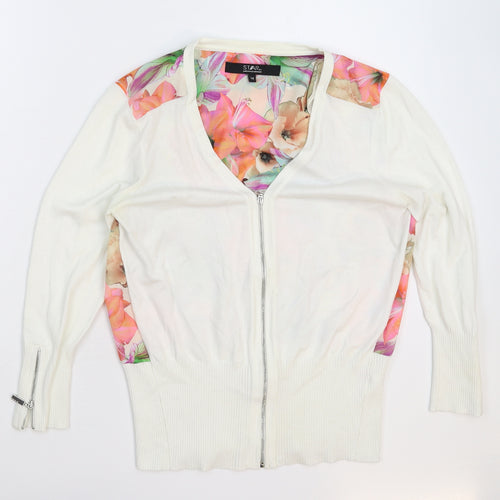 Julien Macdonald Womens White Floral Knit Cardigan Jumper Size 14