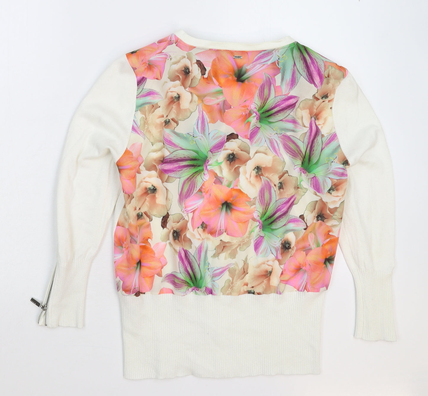 Julien Macdonald Womens White Floral Knit Cardigan Jumper Size 14