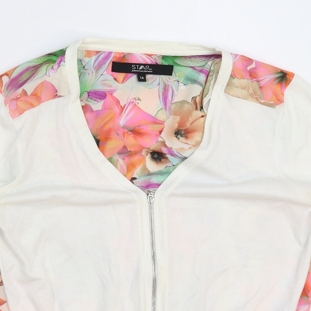 Julien Macdonald Womens White Floral Knit Cardigan Jumper Size 14
