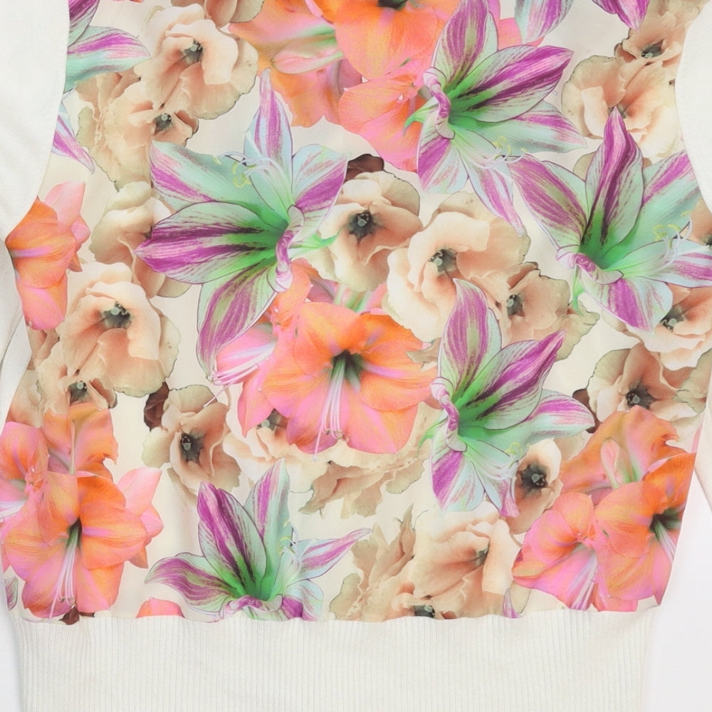 Julien Macdonald Womens White Floral Knit Cardigan Jumper Size 14