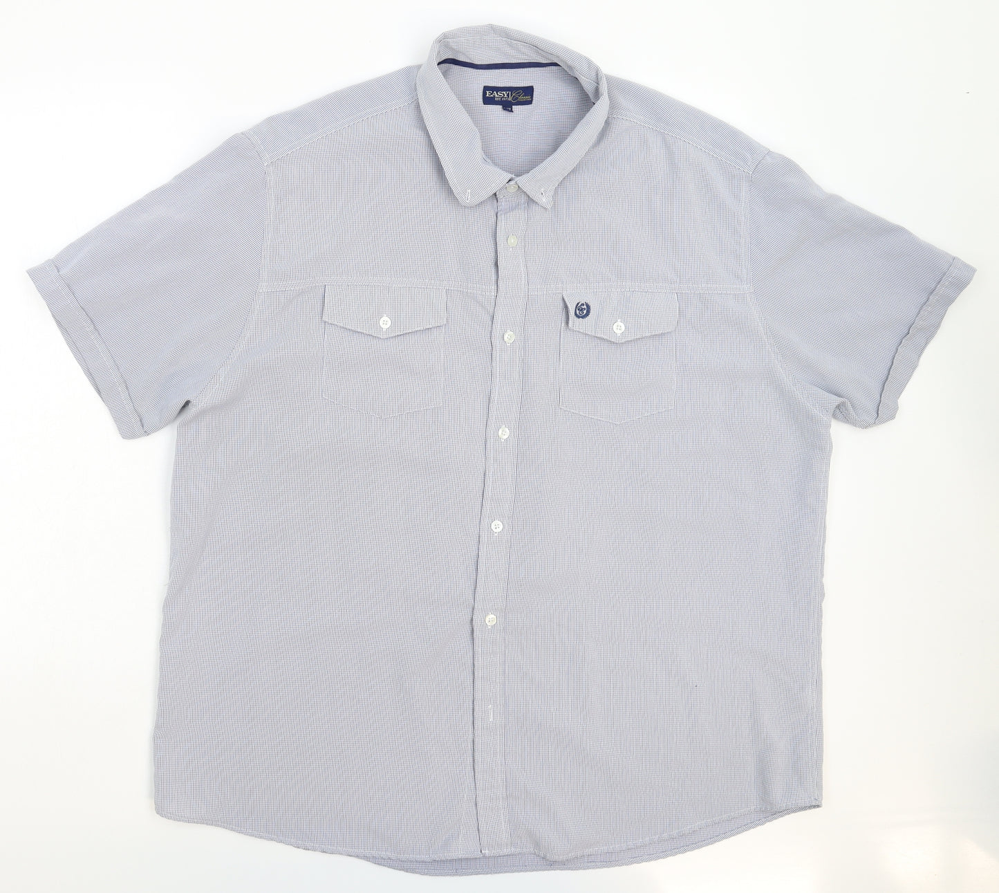 Easy Mens Blue Check   Button-Up Size 2XL