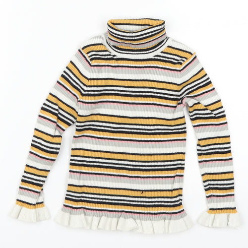 Primark Girls Yellow Striped Knit Pullover Jumper Size 5-6 Years