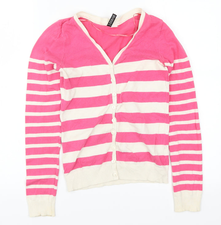 H&M Womens Pink Striped  Cardigan Jumper Size 4