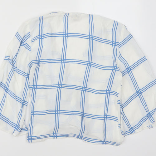 Miss Selfridge Womens White Check  Wrap Blouse Size 6  - Blue