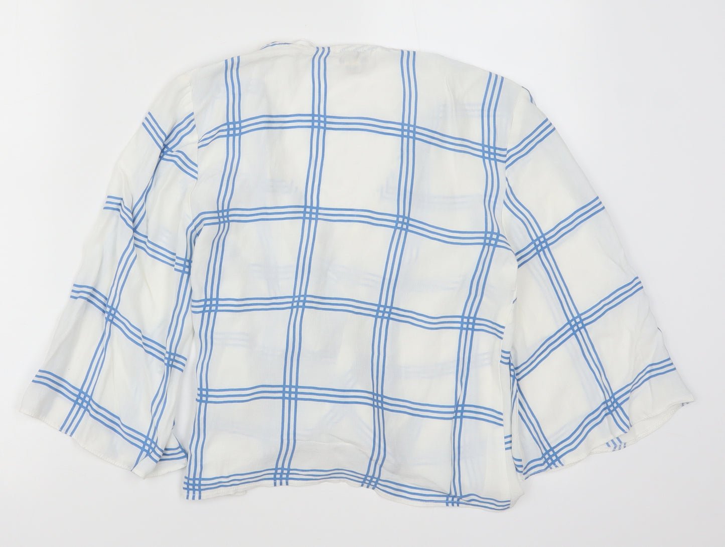 Miss Selfridge Womens White Check  Wrap Blouse Size 6  - Blue