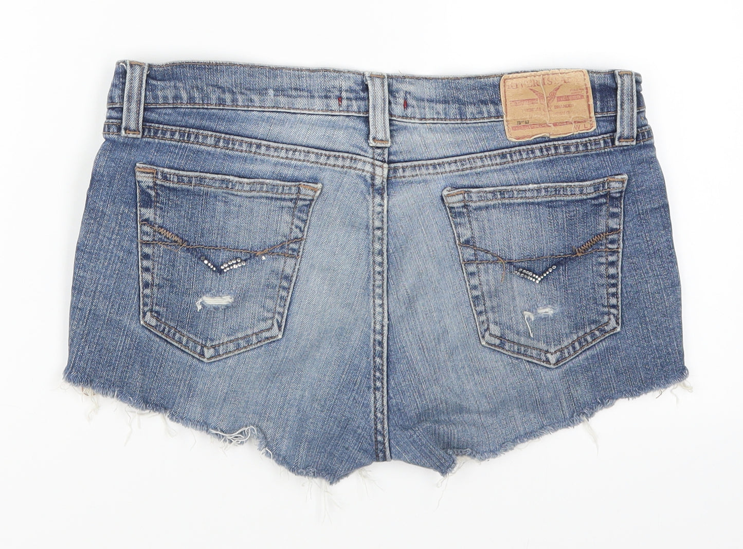River Island Womens Blue  Denim Hot Pants Shorts Size 12 - Distressed Look