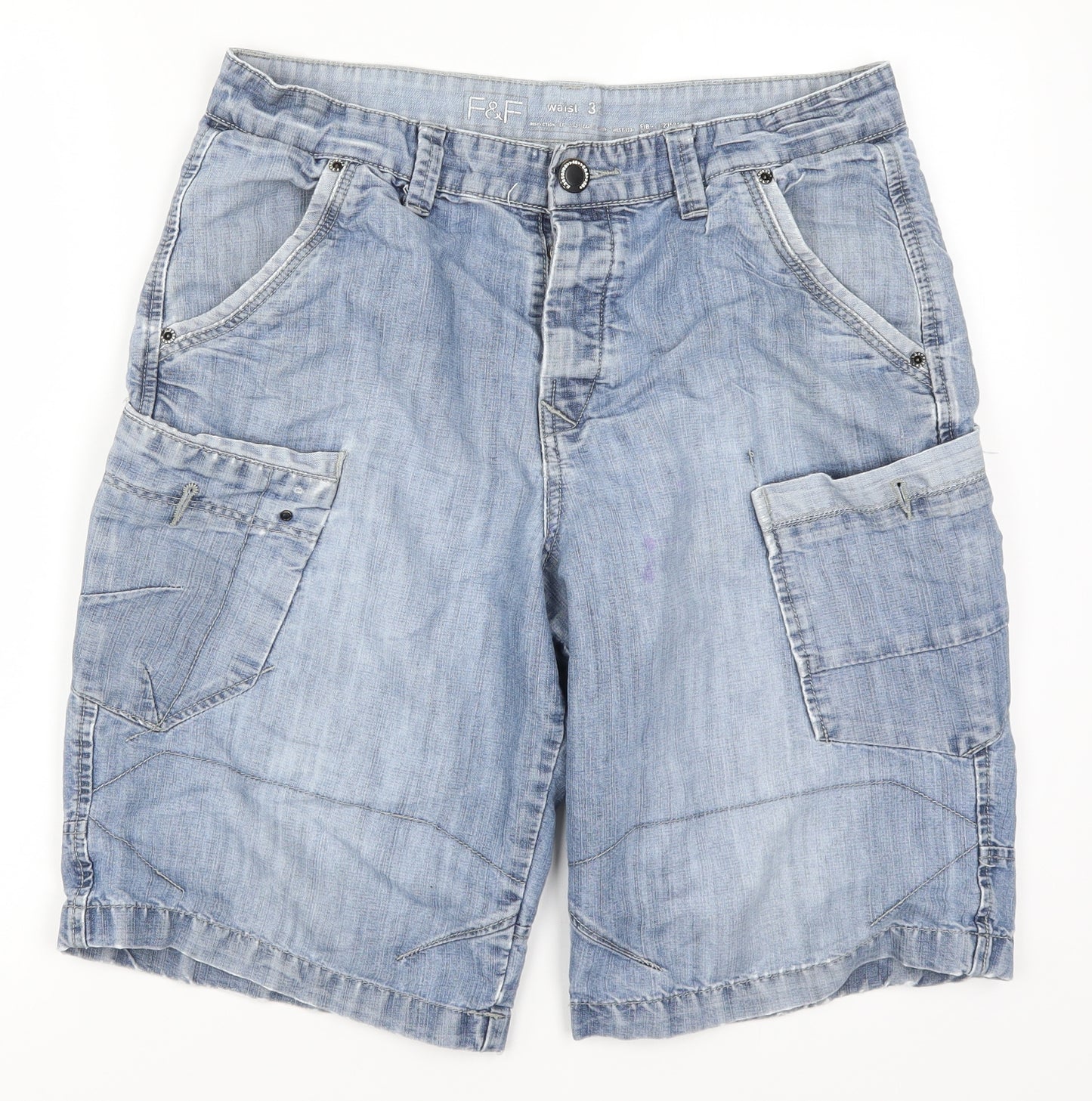 F&F Mens Blue  Denim Cargo Shorts Size 32