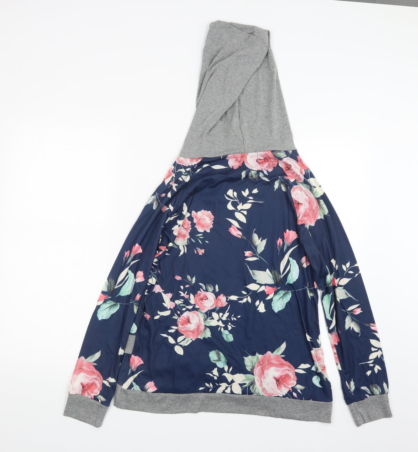 Fashion Womens Blue Floral  Pullover Hoodie Size L