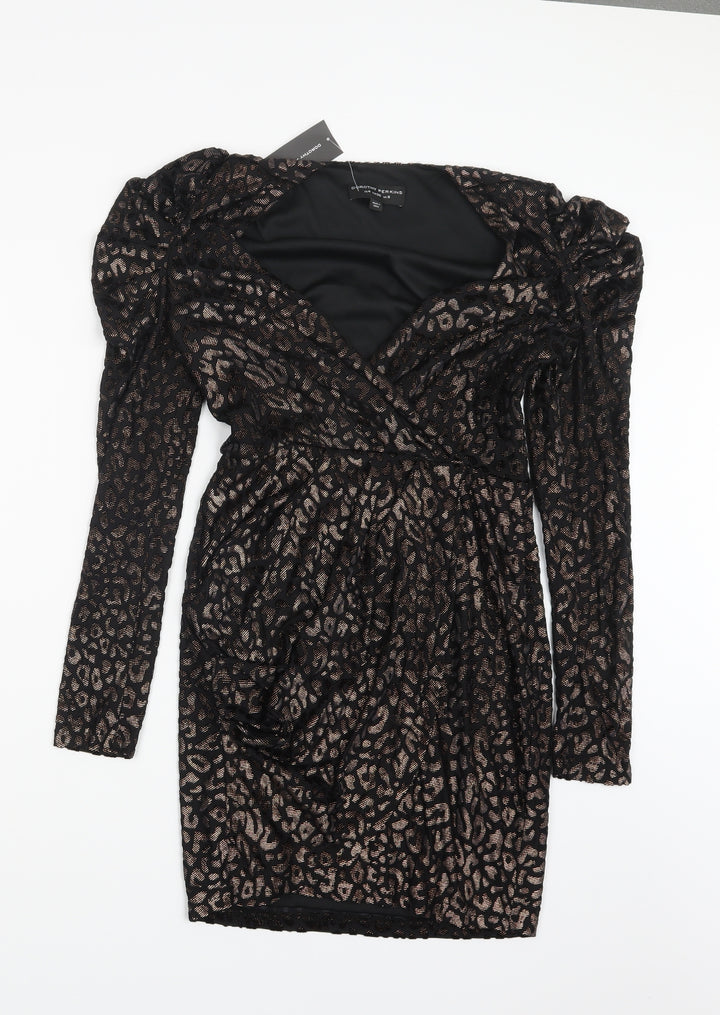Dorothy Perkins Womens Black Animal Print Mini Size 8