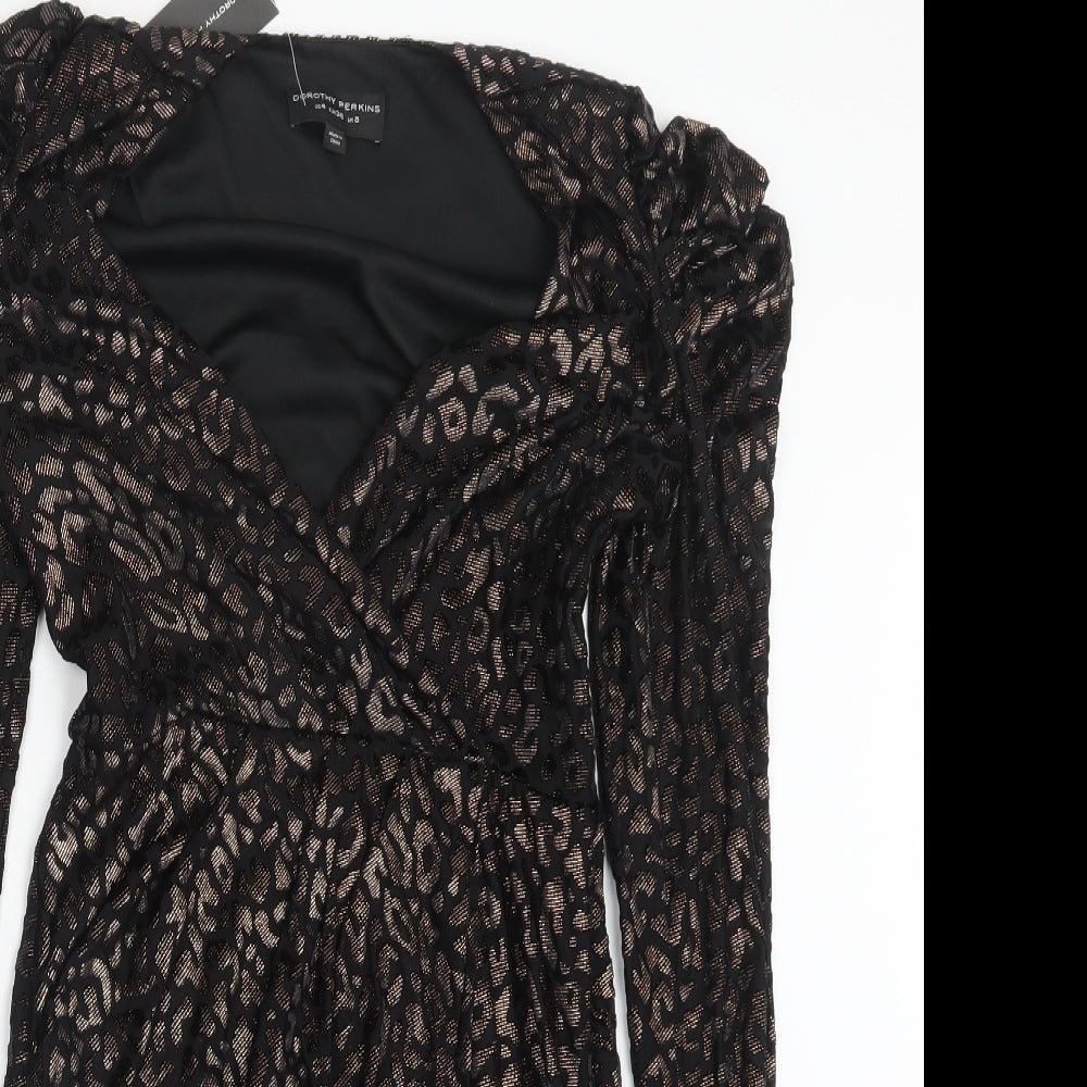 Dorothy Perkins Womens Black Animal Print  Mini  Size 8