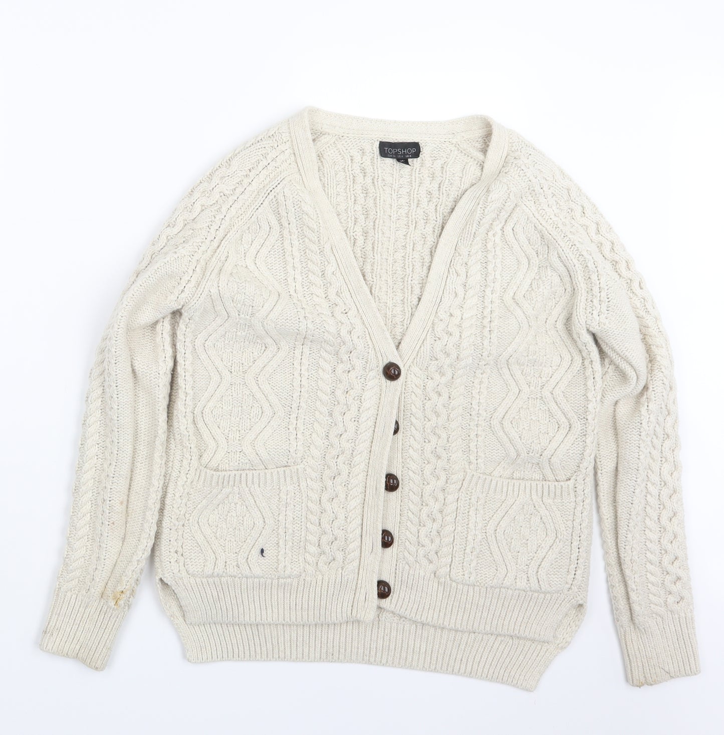 Topshop Womens White  Knit Cardigan Jumper Size 8