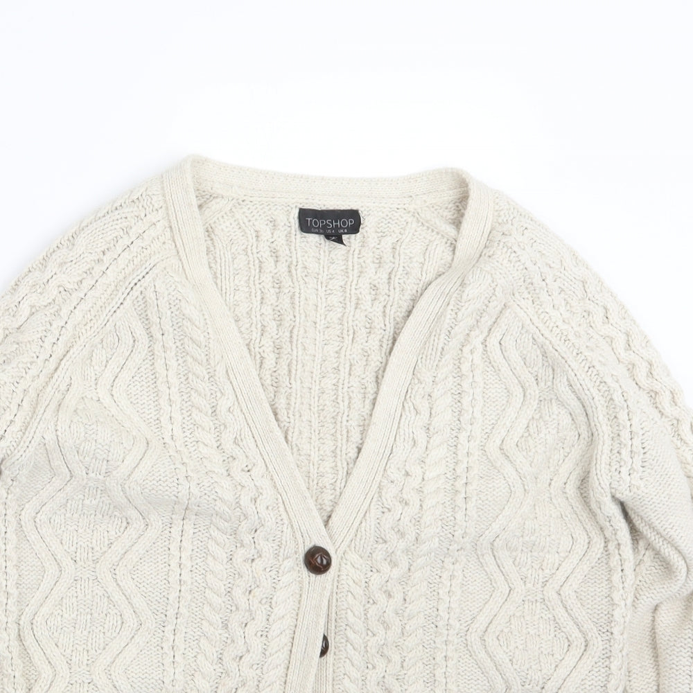 Topshop Womens White  Knit Cardigan Jumper Size 8