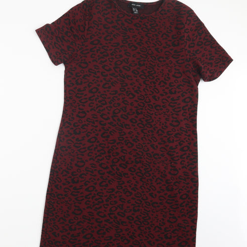 New Look Womens Red Animal Print  T-Shirt Dress  Size 8