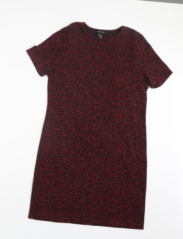 New Look Womens Red Animal Print  T-Shirt Dress  Size 8