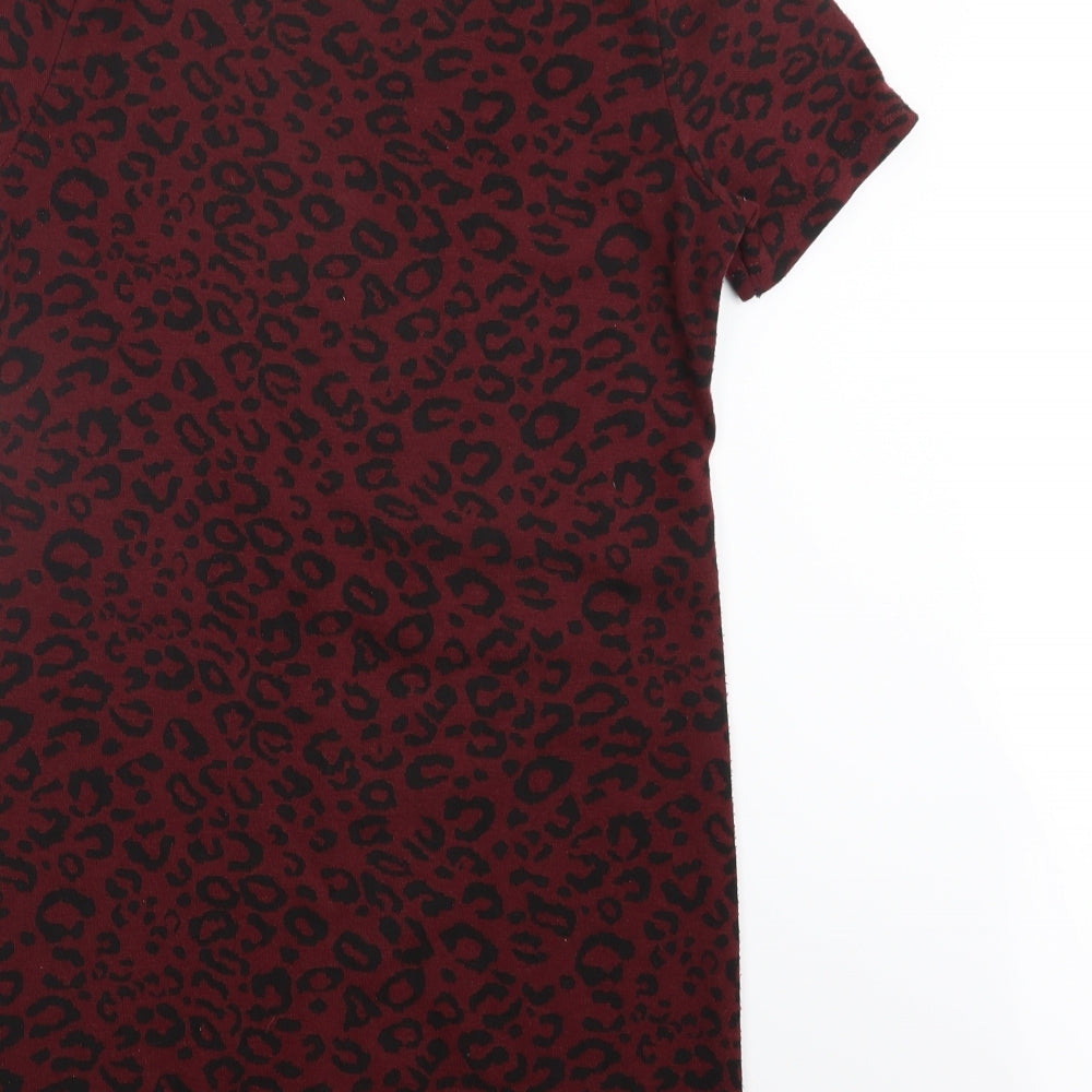 New Look Womens Red Animal Print  T-Shirt Dress  Size 8