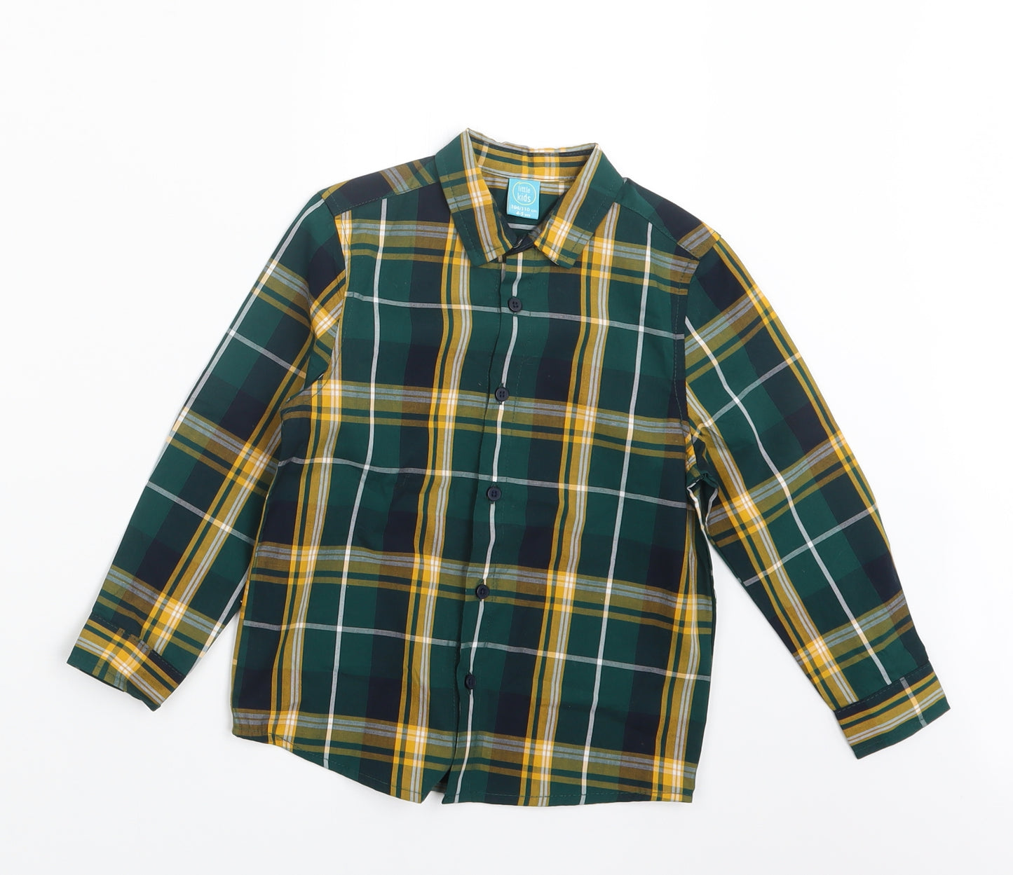Little Kids Boys Green Check  Basic Button-Up Size 4-5 Years