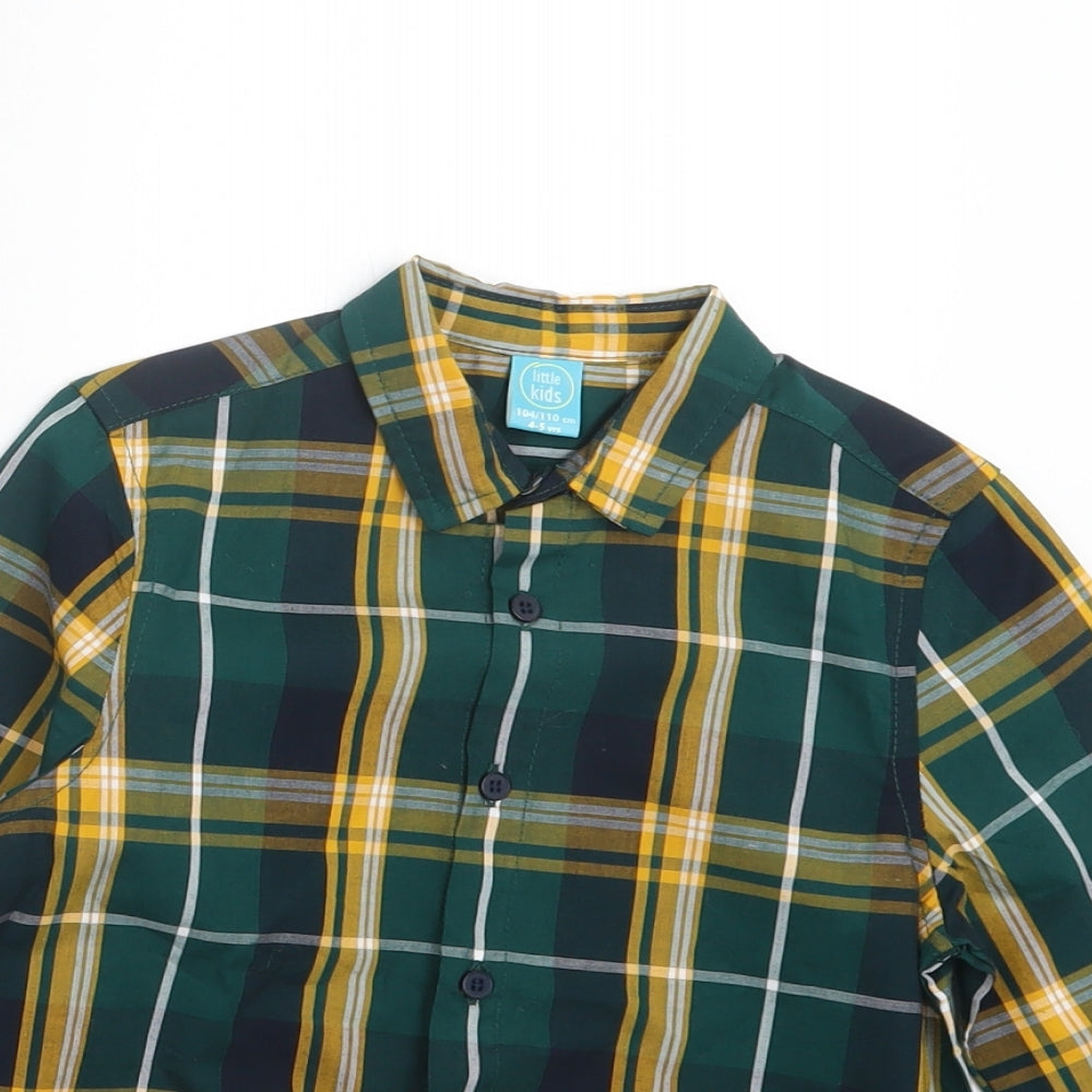 Little Kids Boys Green Check  Basic Button-Up Size 4-5 Years