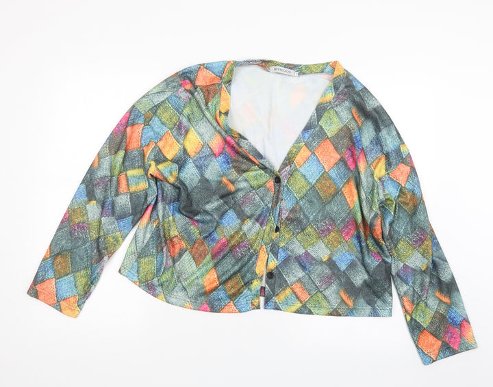 MissLook Womens Green Geometric Cardigan Jumper Size M
