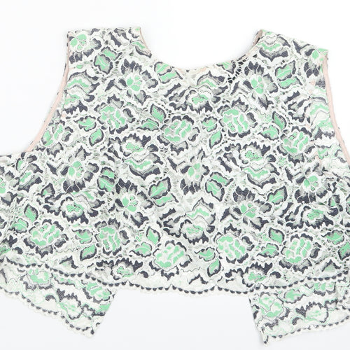 French Connection Womens Green  Lace Cropped Blouse Size 10