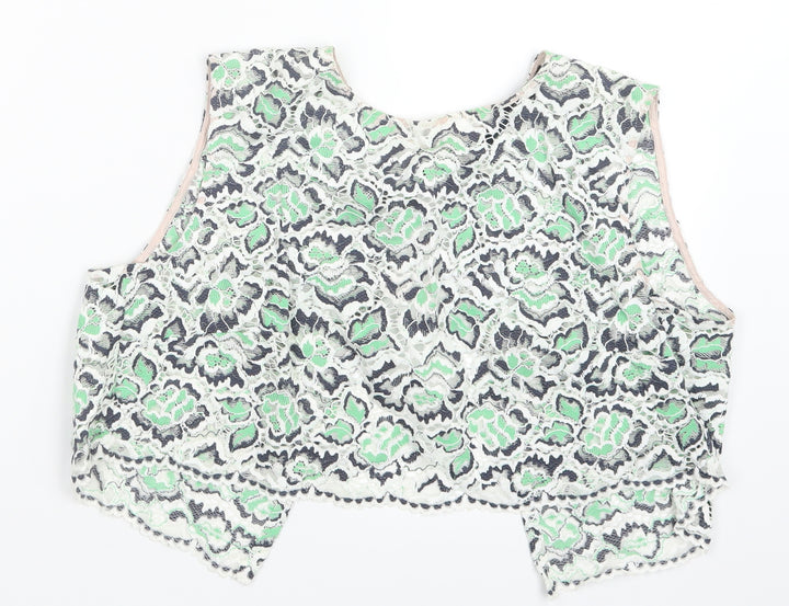 French Connection Womens Green Lace Cropped Blouse Size 10