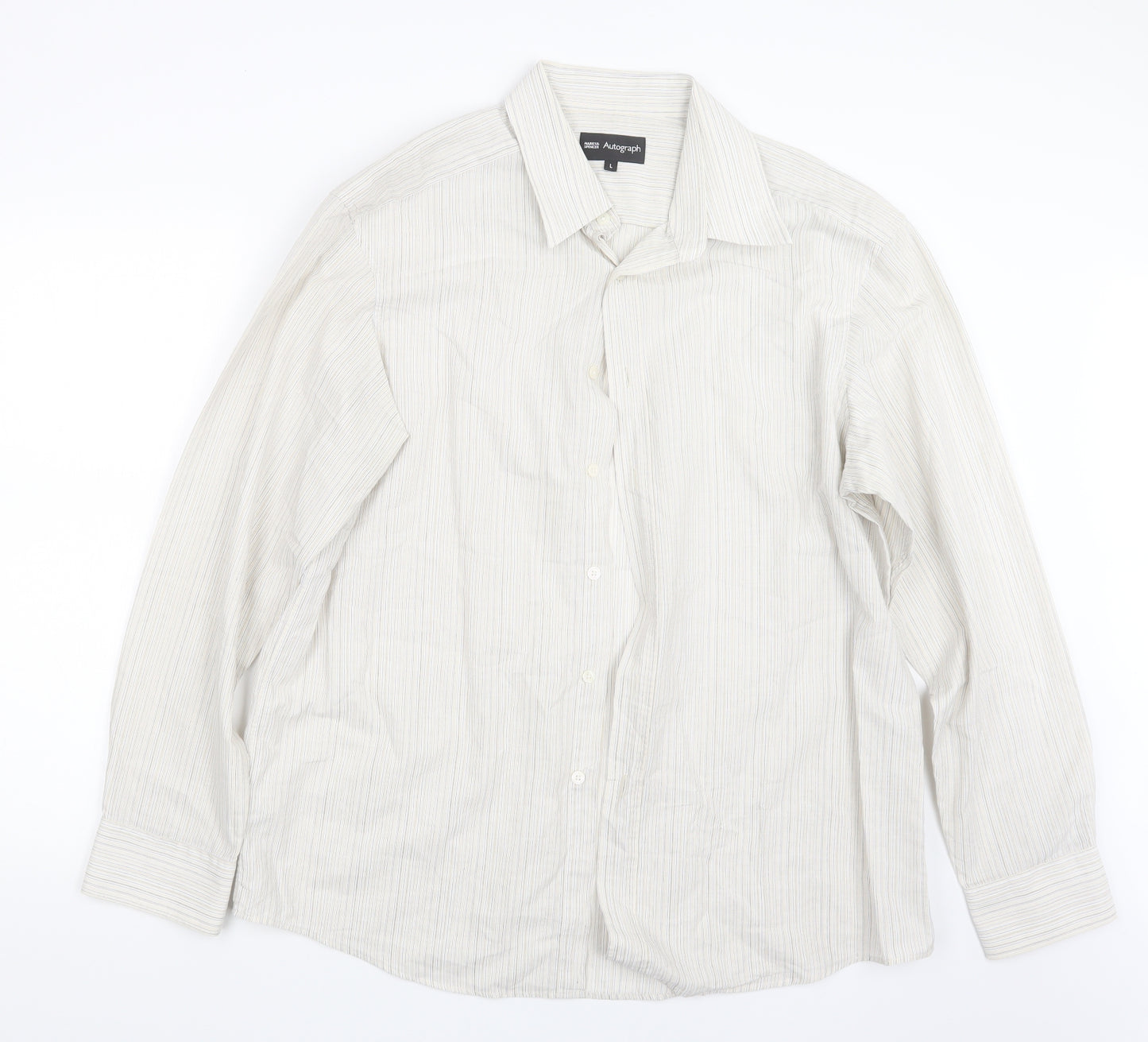 Autograph Mens Beige Striped   Button-Up Size L