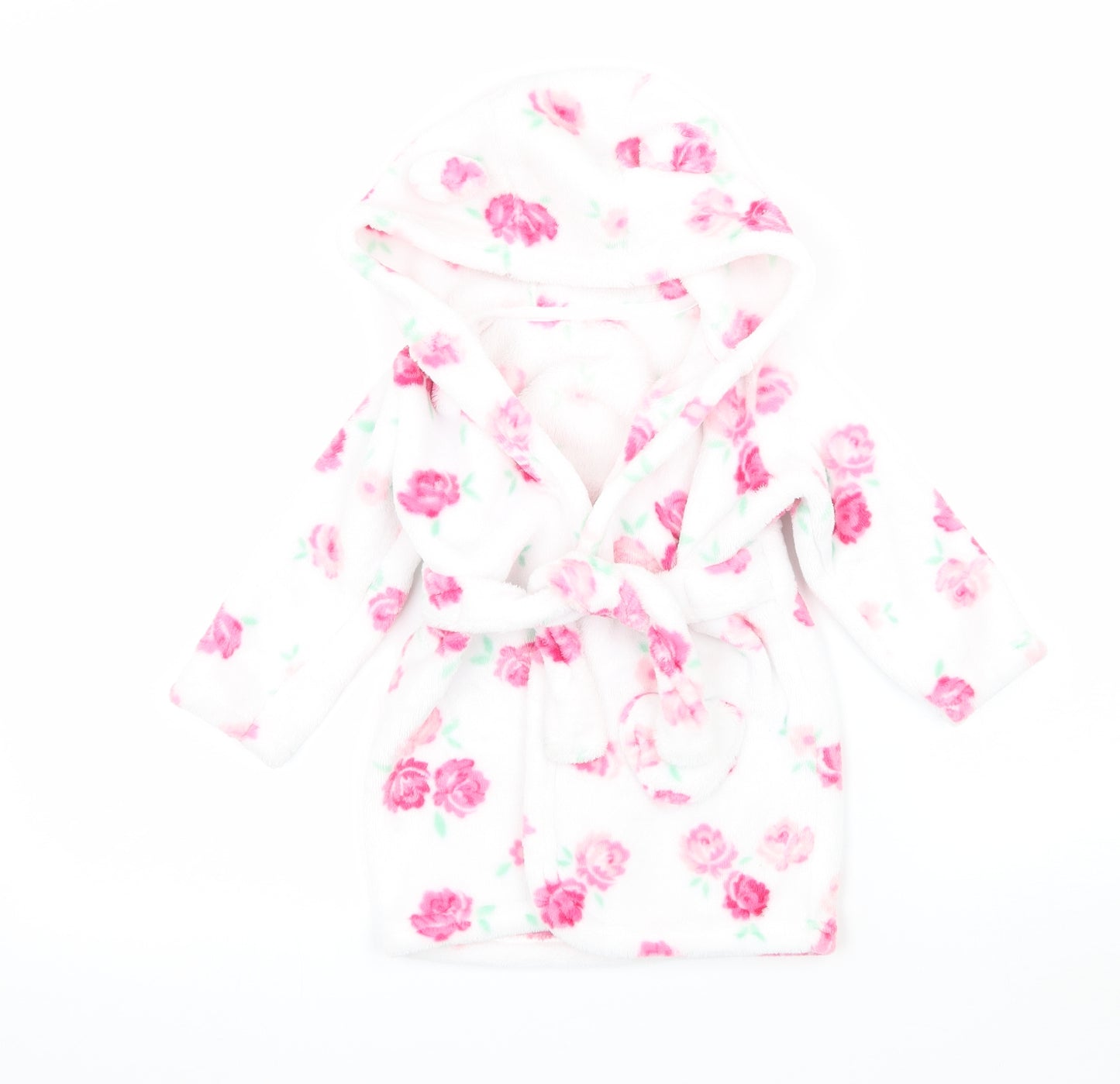 George Girls White Floral Fleece  Robe Size 9-12 Months