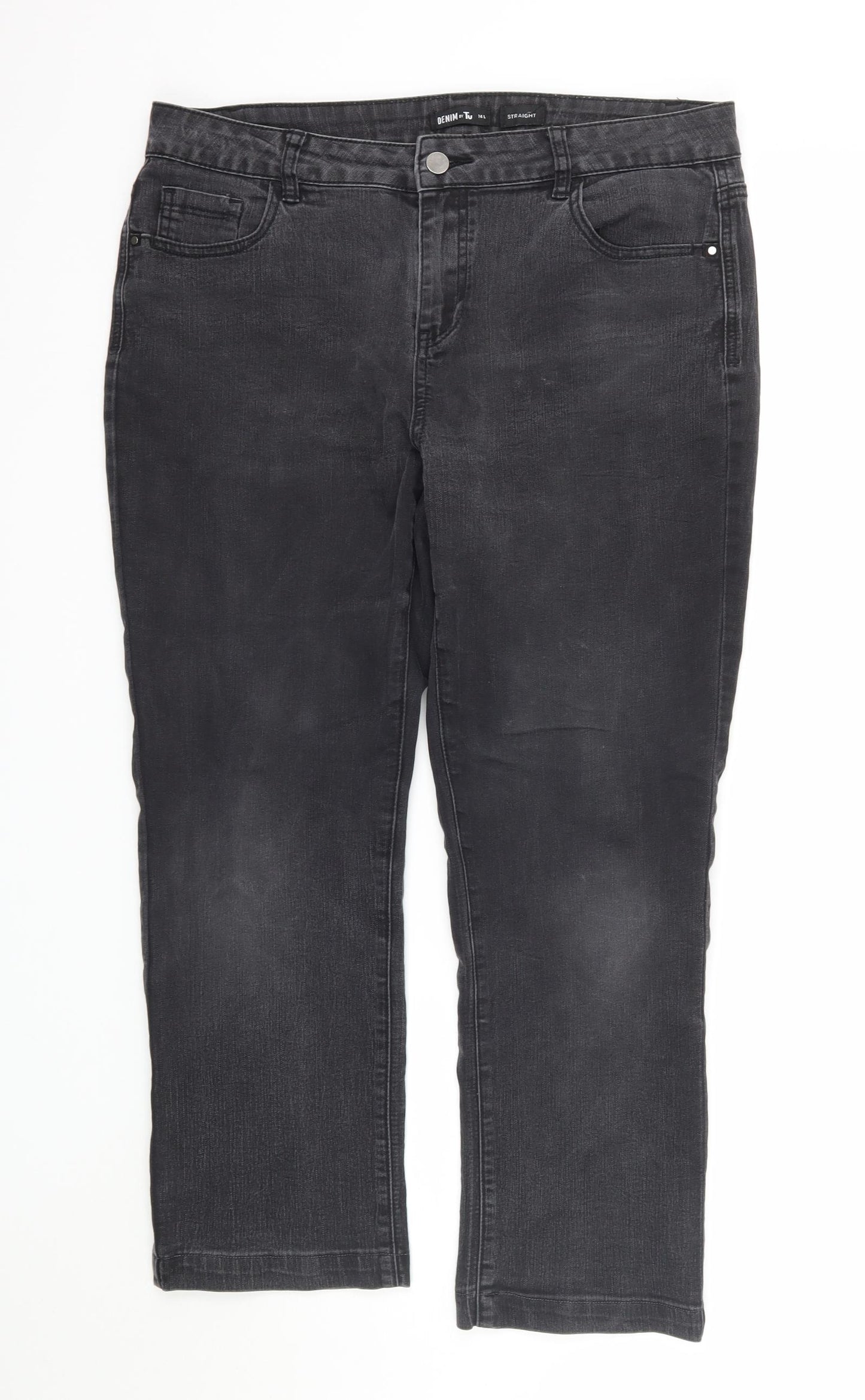 TU Womens Black  Denim Straight Jeans Size 10 L24 in - 3/4 leg