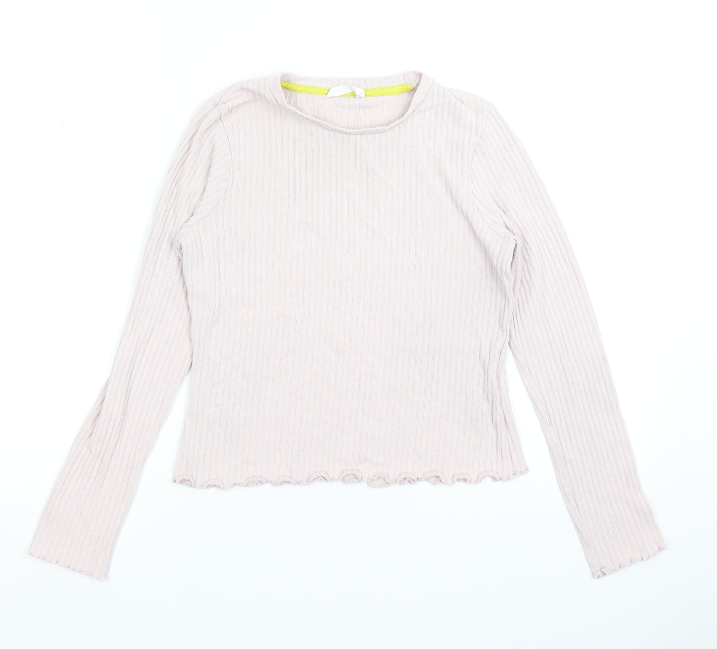 M&S Girls Pink   Basic T-Shirt Size 11-12 Years  - Lettuce Edging