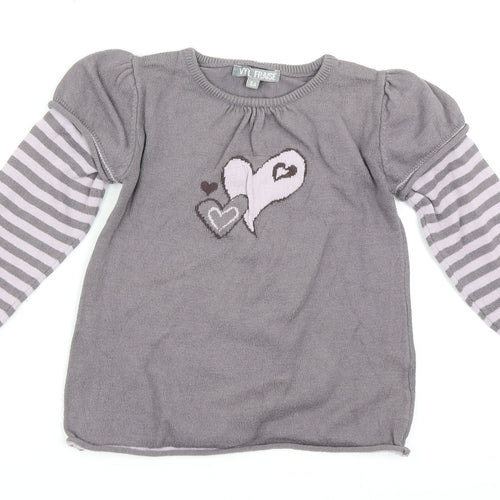 Vynil Fraise Girls Purple Striped Knit Pullover Jumper Size 5 Years