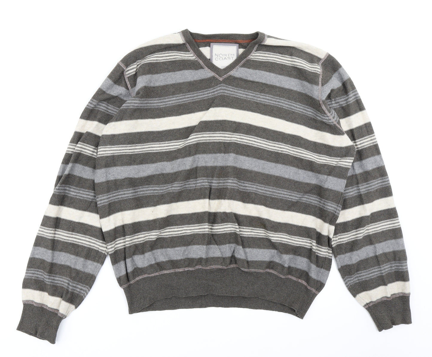 North Coast Mens Brown Striped Knit Pullover Jumper Size XL