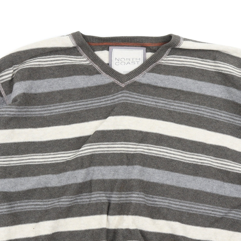 North Coast Mens Brown Striped Knit Pullover Jumper Size XL