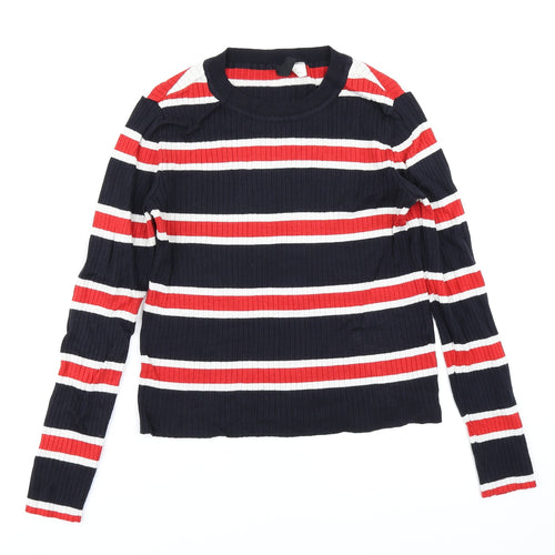 Divided Womens Blue Striped Knit Pullover Jumper Size M